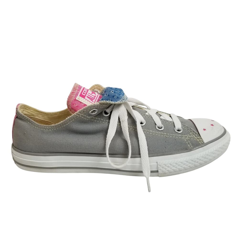 Converse All Star Women's Girls Double Tongue Low Top Sneakers Gray Pink Blue - Picture 2 of 9